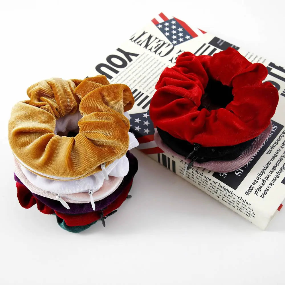 Portable ⁣Sight Secret Hair Tie Hidden Safe Storage Case Hair Scrunchie With Zipper additional angle