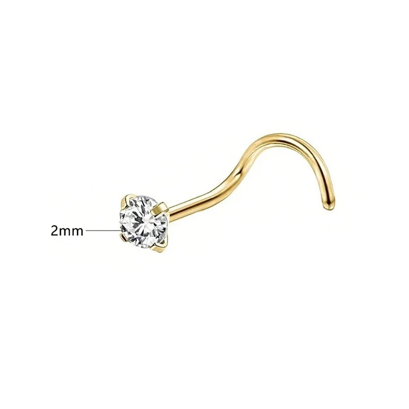 1/3/5Pcs Minimalist Curved Bar Nose Studs Stainless Steel CZ Inlaid Nose Piercing Jew lifestyle view