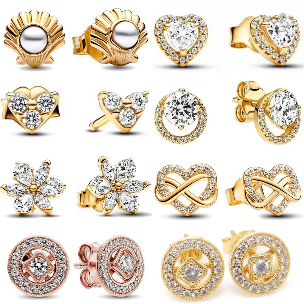 Hot Sell 925 Silver Hoop Unlimited Love Shell Flowers Gold Round Heart Pendant Earrings For Women DI