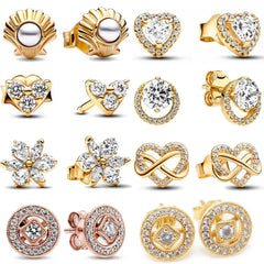 Hot Sell 925 Silver Hoop Unlimited Love Shell Flowers Gold Round Heart Pendant Earrings For Women DI