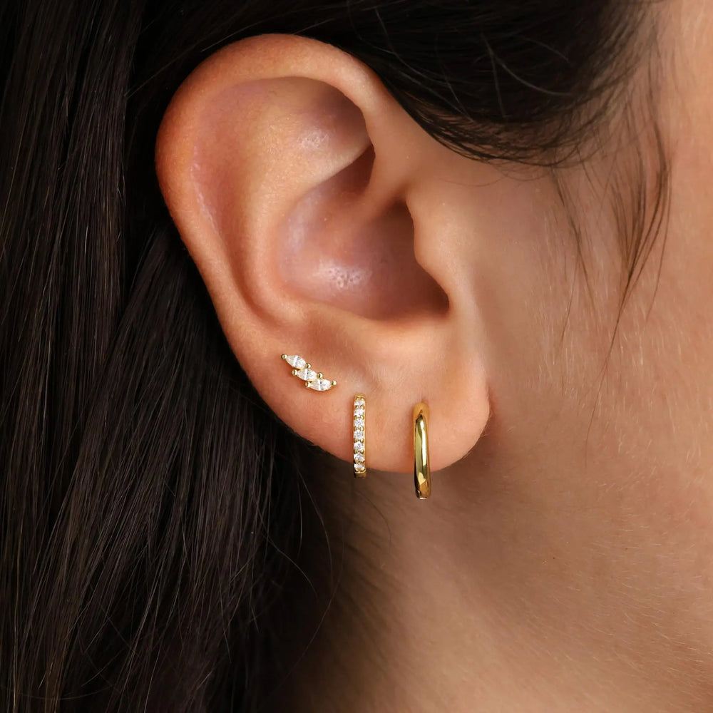 3 PCS Exquisite Zircon Little Huggies Hoop Earrings Set for Women Stainless Steel U additional angle