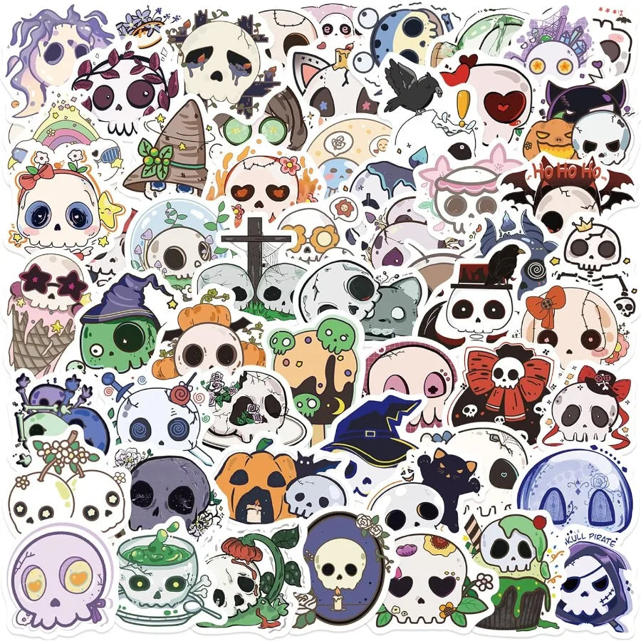 50Pcs Groovy Skull Stickers | Waterproof Vinyl Decals for Laptops, Water Bottles, Ska lifestyle view