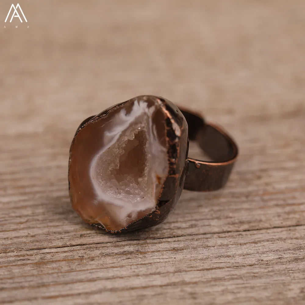 Irregular White Quartz Point Beads Bronze Handmade Rings Jewelry Women Natural Stone alternate view