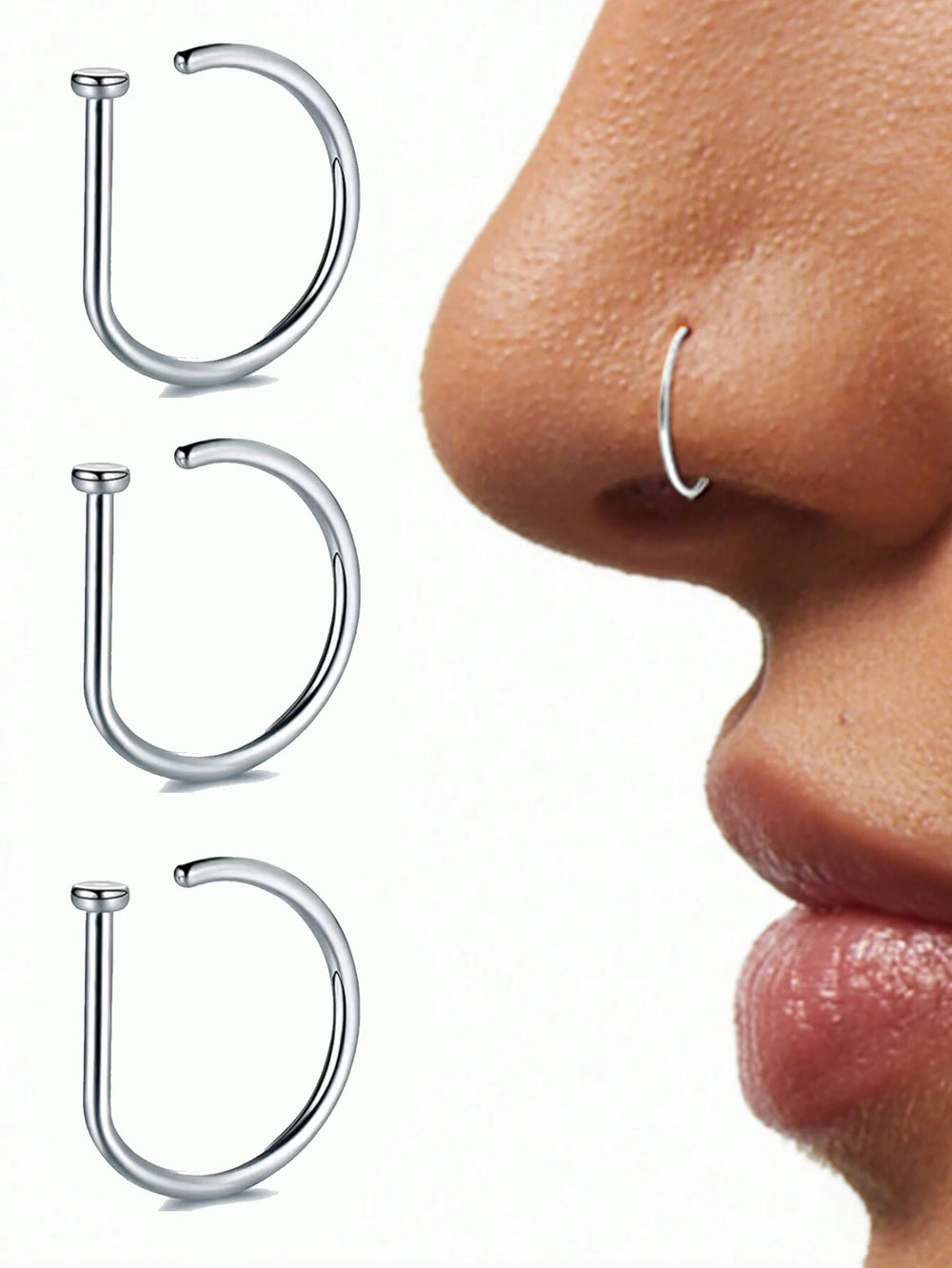 Stainless Steel Ring Nostril Body Jewelry New Curved Barbells Fake Nose Piercing D additional angle