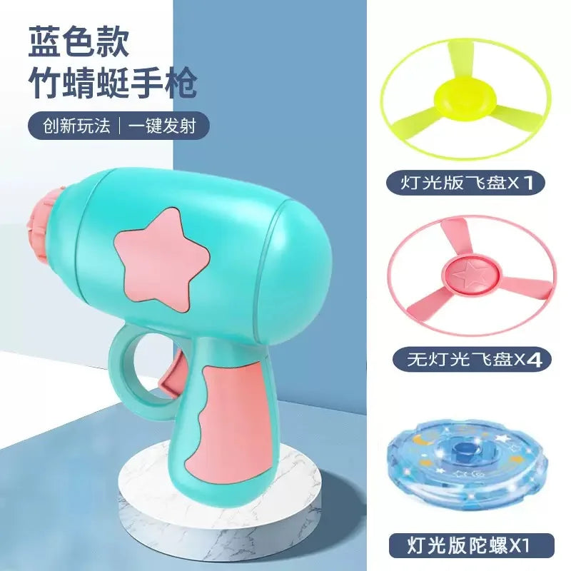 Glowing Bamboo Dragonfly Toy | Rotating Flash Frisbee with Shooting Gun lifestyle view