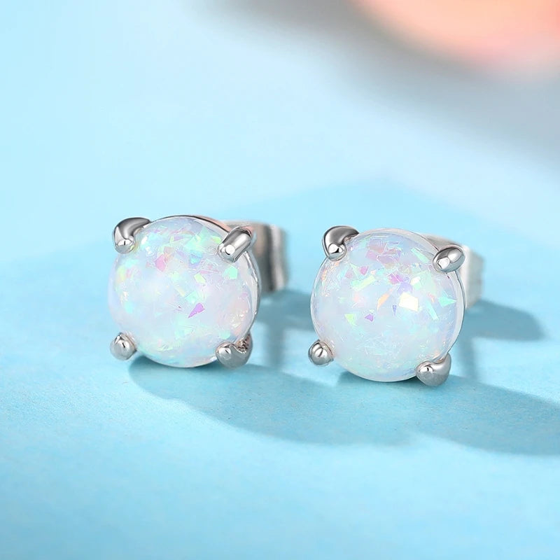 Huitan Dainty Simulated Opal Stud Earrings for Lady Simple Versatile Ear Piercing Earrings Daily Wea