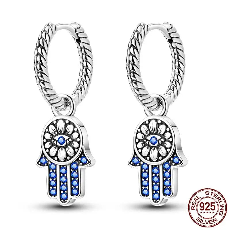 Luminous Shell Women Earrings Original 925 Sterling Silver Pave CZ Star Moon Hoop E additional angle