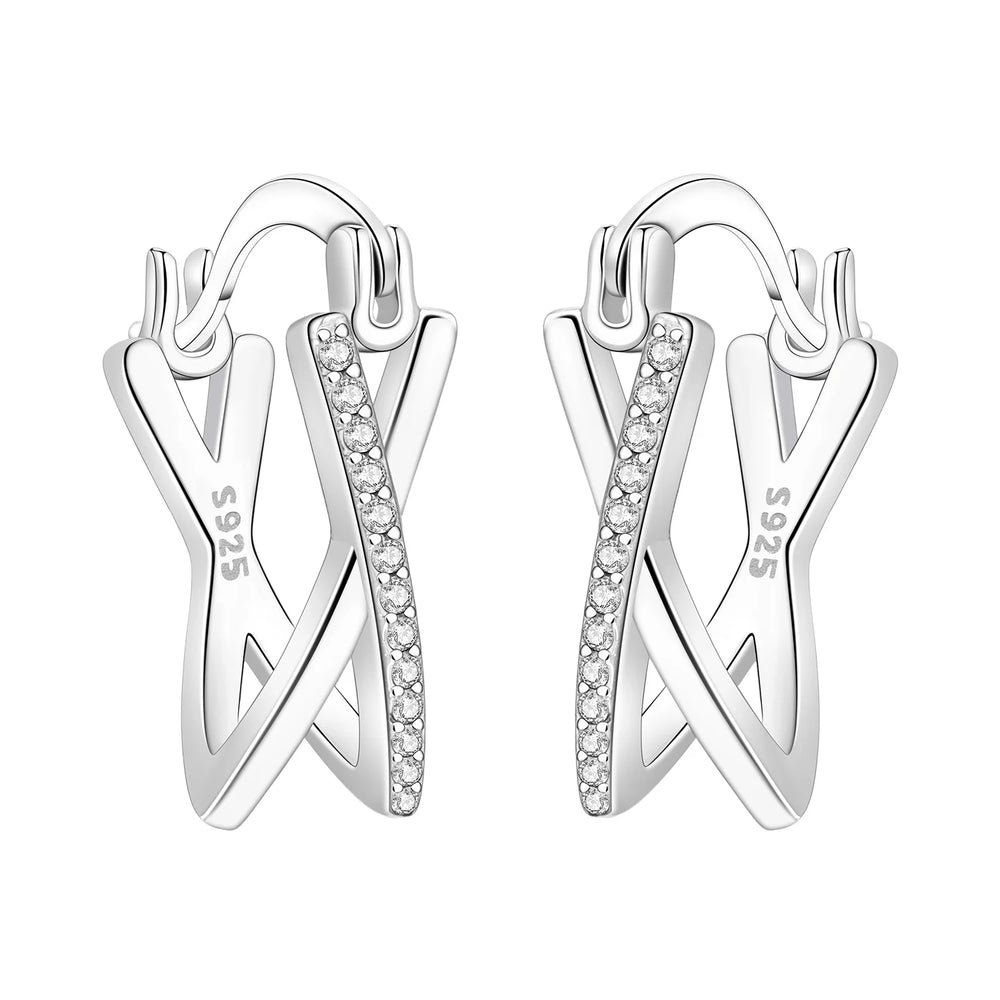 Orstarry S925 Sterling Silver Square Chain With Stone Inlaid Earrings Hoop Earrings F lifestyle view