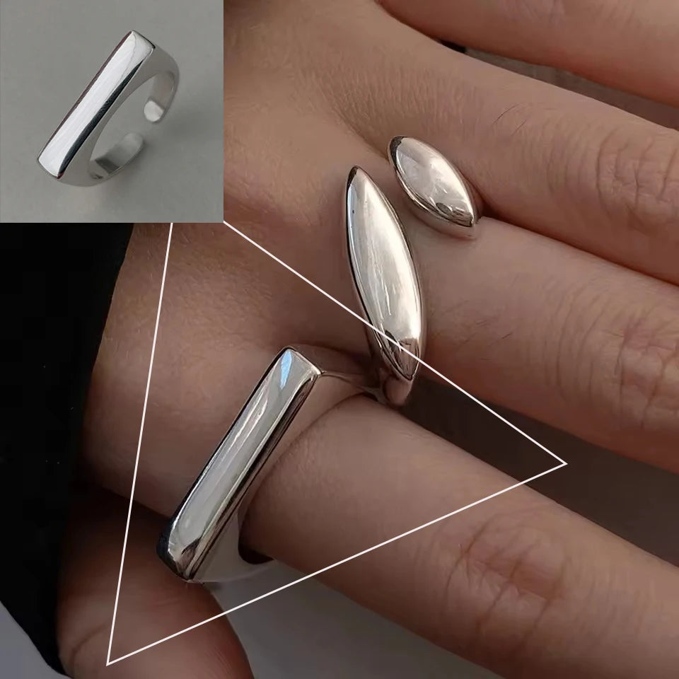 VENTFILLE 925 Sterling Silber gewölbter, breiter geometrischer Punk-Ring | Asymmetrischer Cocktail-Schmuck