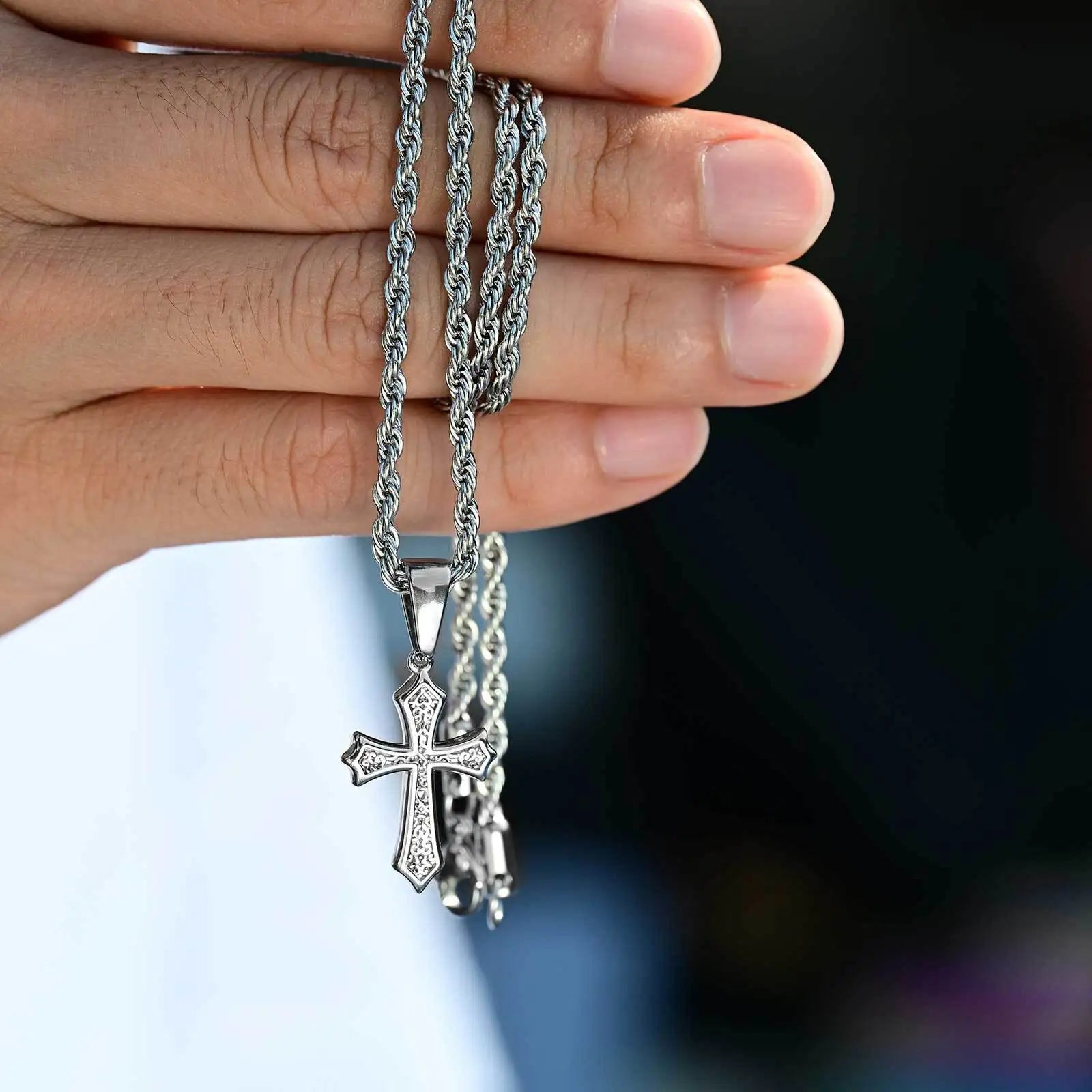 Hiphop Cross Necklace for Men Women | Stainless Steel Cross Charm Trendy Jewelry Gift lifestyle view
