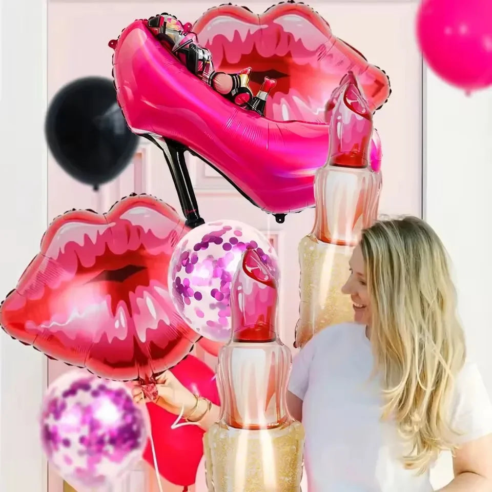 11pcs Love Foil Balloon Set | Red Lipstick Shape Anniversary Wedding Party Decoration detail view