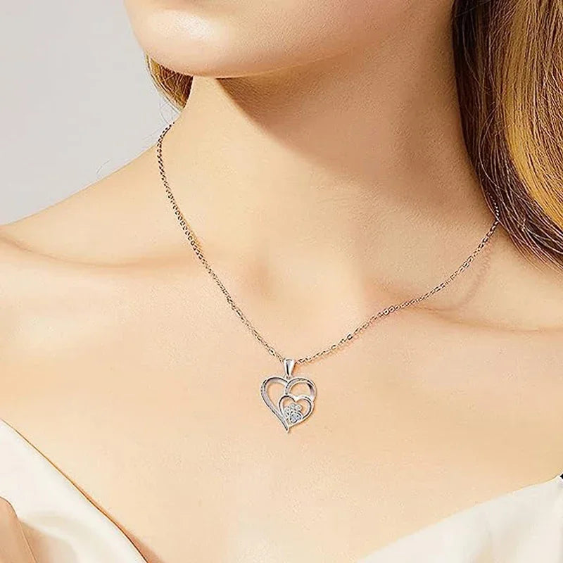 Huitan Sweet Paw Print Shaped Women Pendant Necklace Double Heart Elegant Accessories lifestyle view