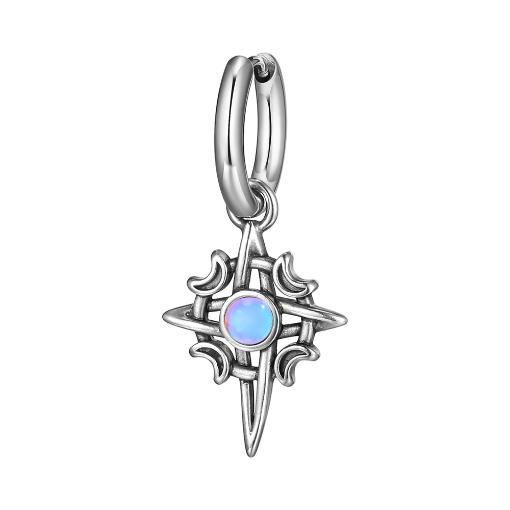 Vnox Vintage Star Moon Stone Earrings for Men Women, Hypoallergenic Stainless Steel Hoop detail view