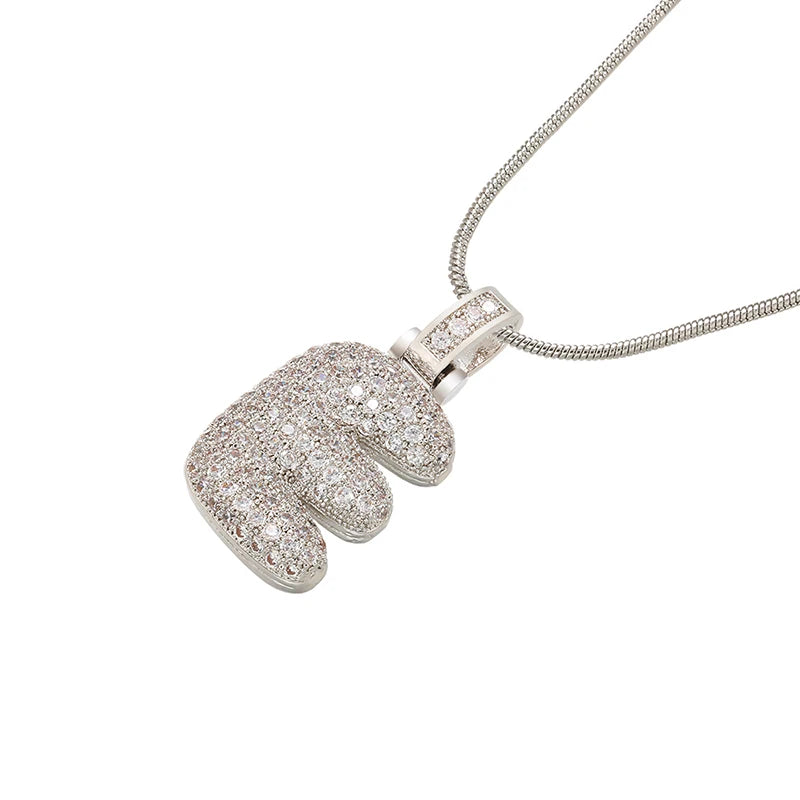 Silver Bubble Initial Letter Necklace | Customizable 26 Letters Pendant Jewelry for Wo close-up view