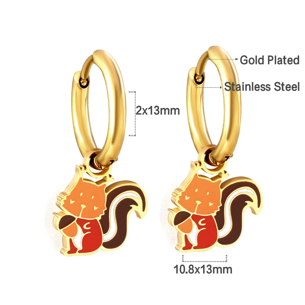 LUXUSTEEL Golden Animal style Women's Hoop Earrings Stainless Steel Earring Panda Dinosa detail view