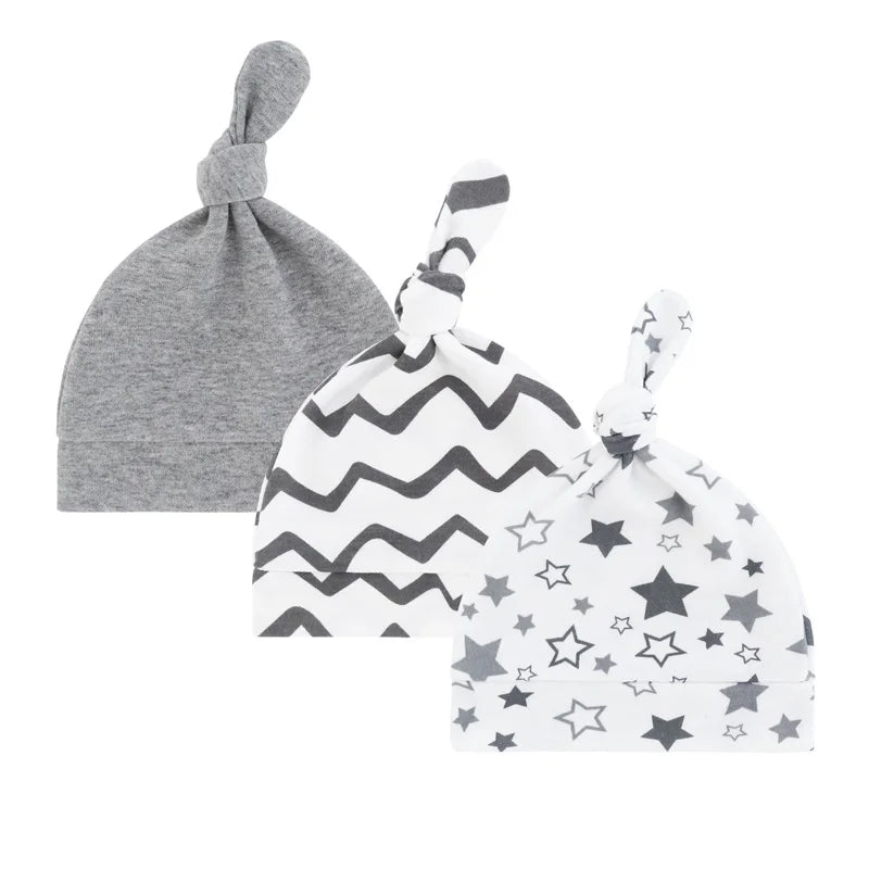 3Pcs Newborn Cotton Baby Beanie Hat Set | Cute Cartoon Infant Caps for 0-6 Months additional angle
