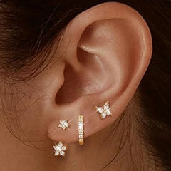 3PCS Double Flower Tragus Stud Earring Set | Cartilage Hoop and Helix Jewelry for Women