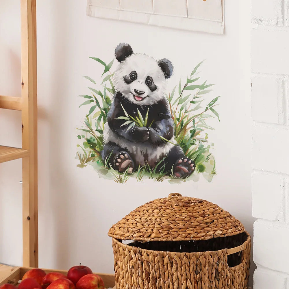 Panda Wall Decal for Kids Room | Cute Bamboo Eating Animal Sticker detail view