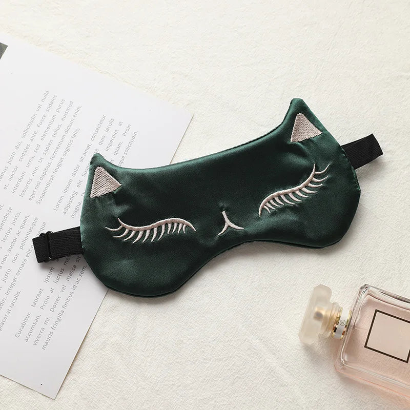 Cat Silk Sleep Eye Mask | Cute Light Blocking Eye Cover for Travel and Nap detail view