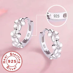 925 Sterling Silver Small Rose Flower Round Hoop Earring AAA Zircon For Women Female Charm Engagemen