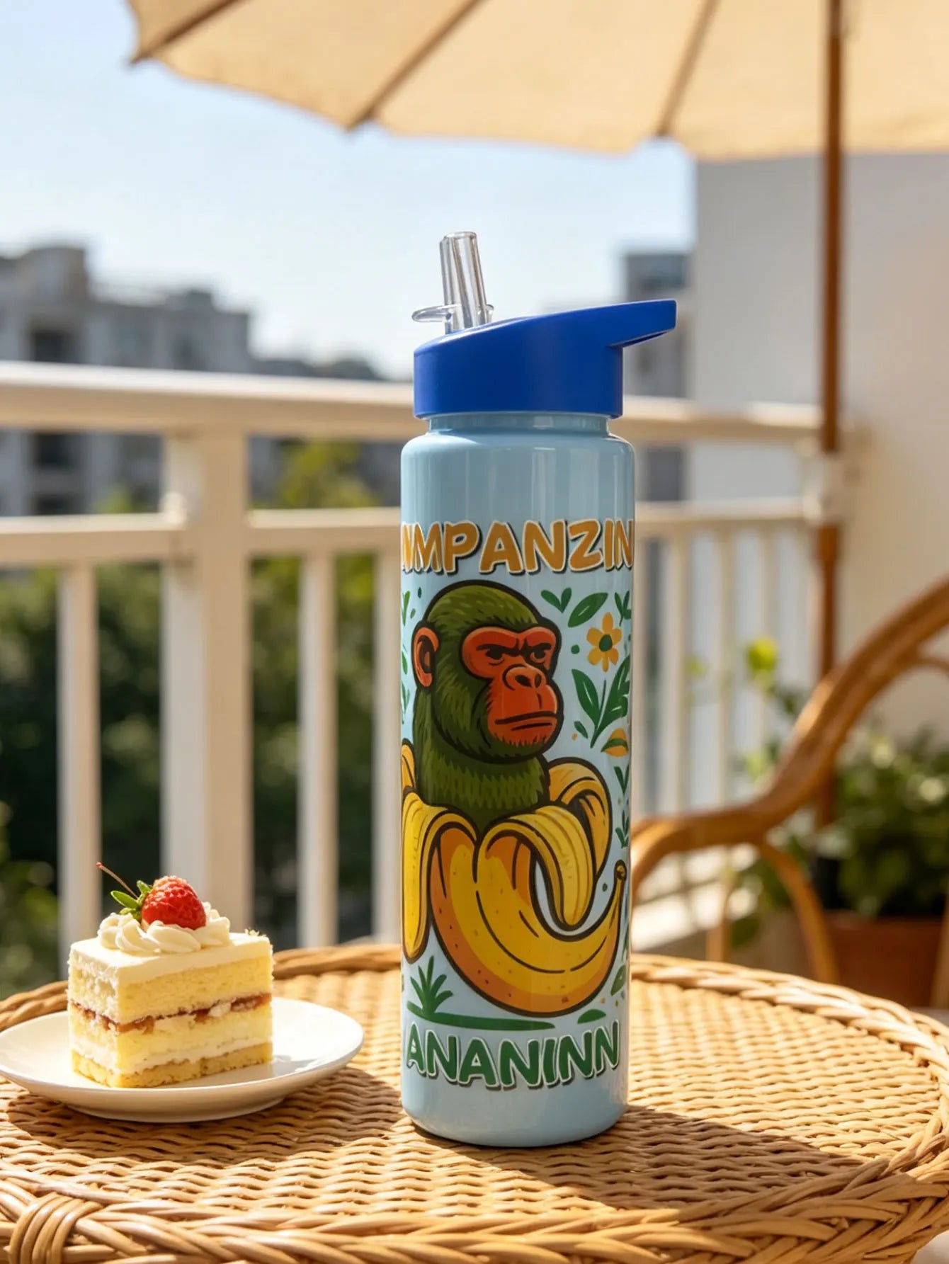 1 Piece 750ml (26 fl oz) Cartoon Printed Straw Cup, Summer Plastic Water Bottle, BPA lifestyle view