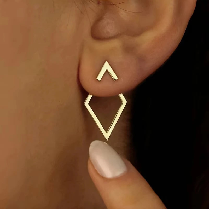 FTCY Minimalist Geometric Square Stud Earrings for Women Double-layer Detachable Triangl detail view