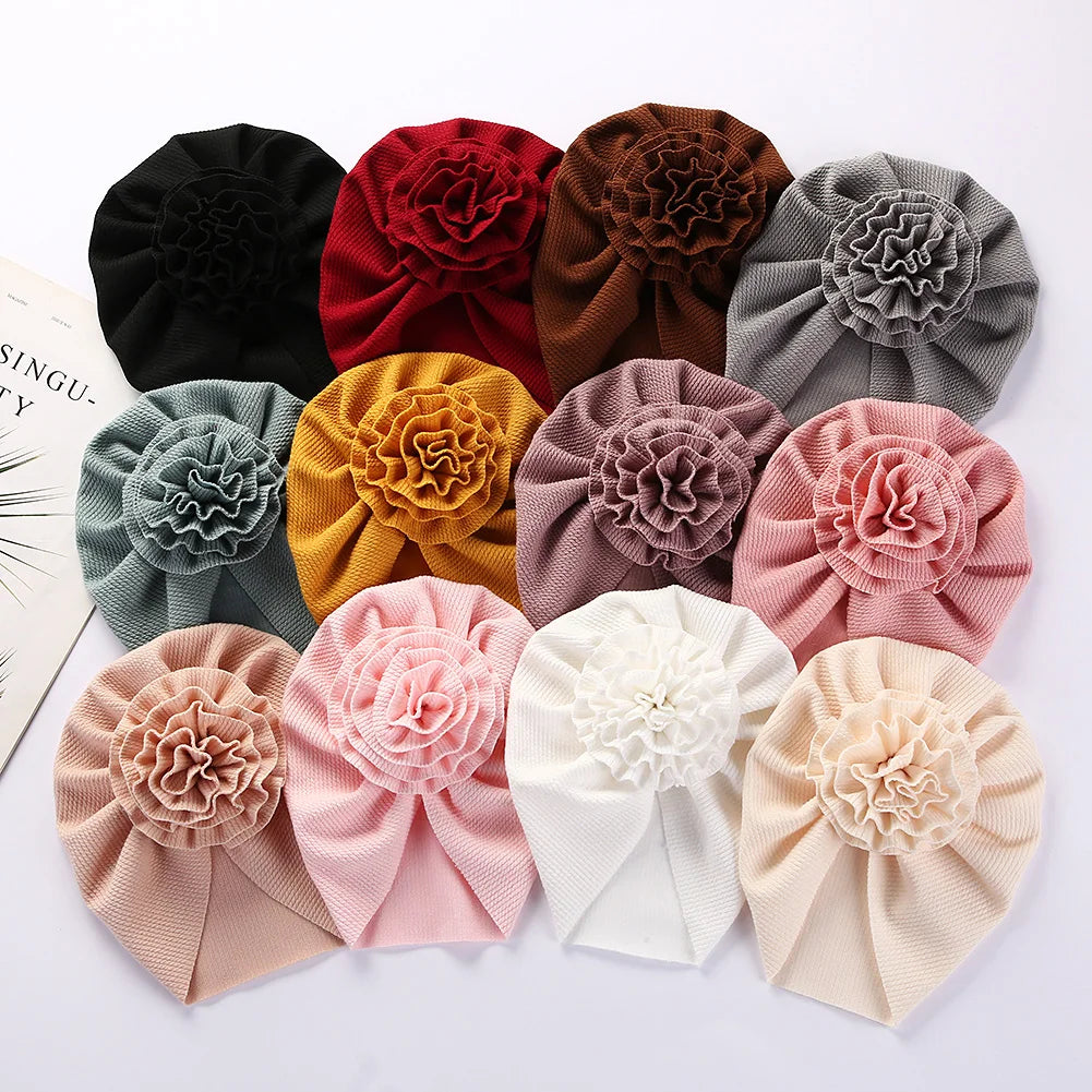 Big Blossom Flower Ribbed Turban Baby Hat | Soft Cotton Topknot Bonnet for Newborns additional angle