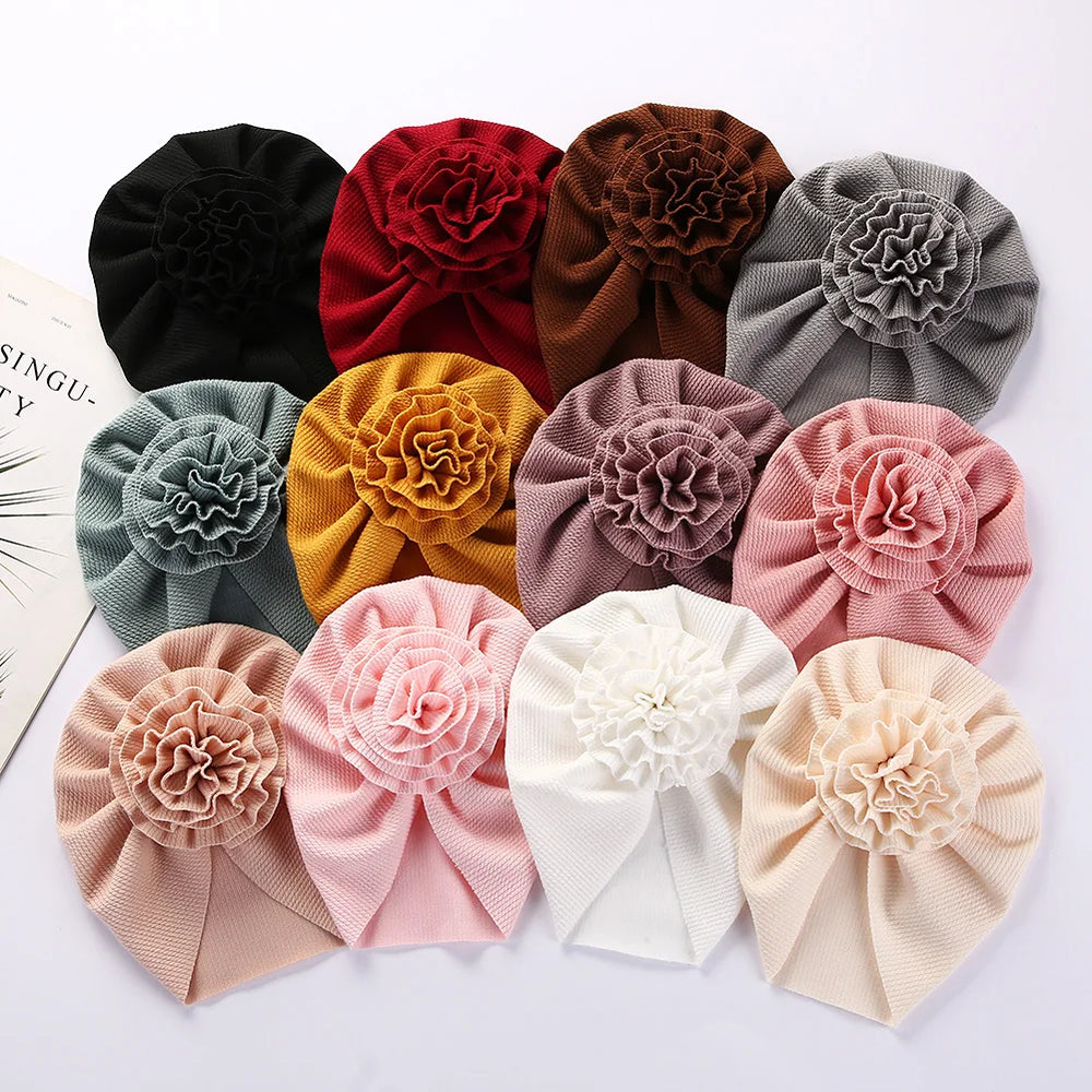 Big Blossom Flower Ribbed Turban Baby Hat | Soft Cotton Topknot Bonnet for Newborns additional angle