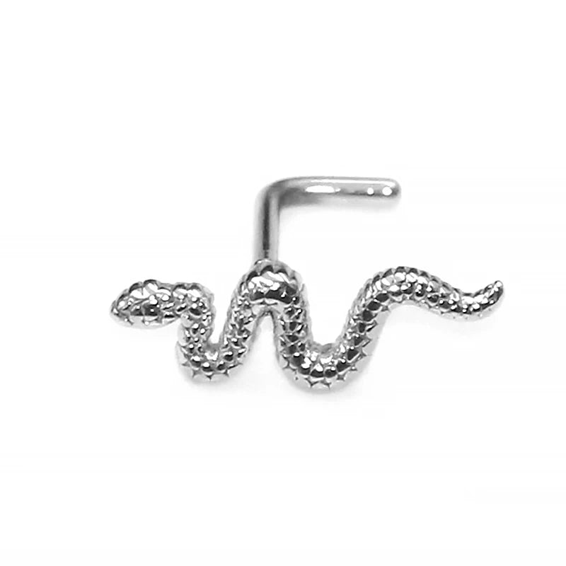 1Pc Stainless Steel L Shape Nose Bone Stud Women Snake Design Nose Ring Labret Lip Ri alternate view