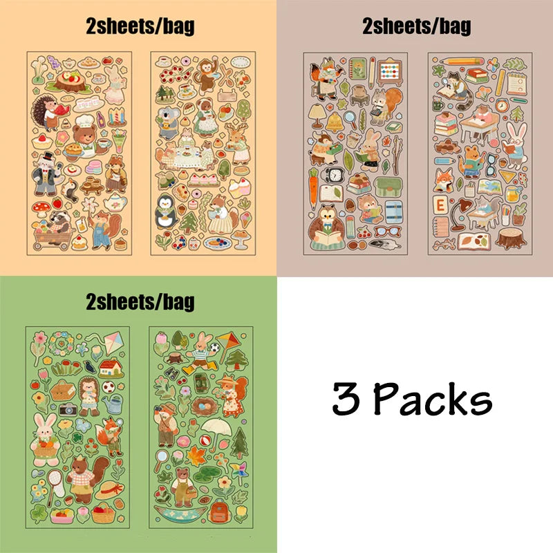 3Packs PET Cartoon Die-Cut Stickers | Fun Decorative Journal Sticker Set detail view