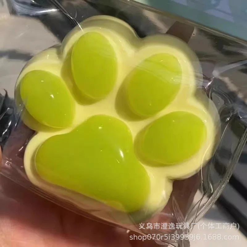 Rainbow Cat Paw Squishy Toy | Three Color Slow Rebound Stress Relief Fidget Toy close-up view