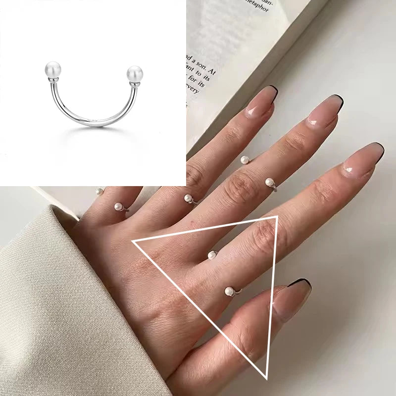 PANJBJ 925 Sterling Silver Pearl Irregular Ring for Women Shell Overlapping Hollow Sw alternate view
