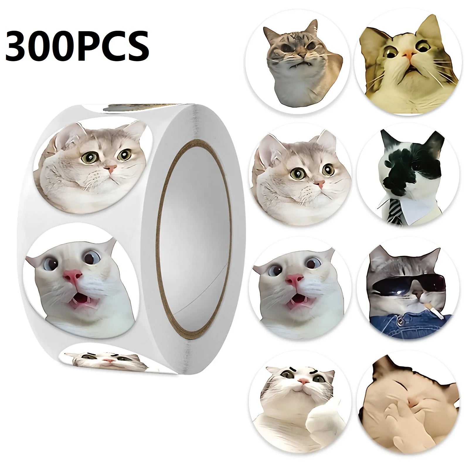 Funny Cat Cartoon Sticker Roll | 100pcs Animal Stickers for Photocard Decor detail view