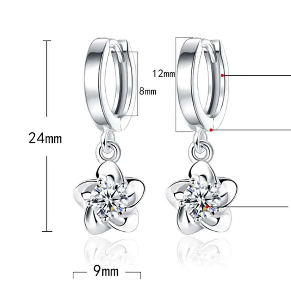 925 Sterling Silver Hoop Earrings with Purple and White Zircon | Fine Jewelry Gift additional angle