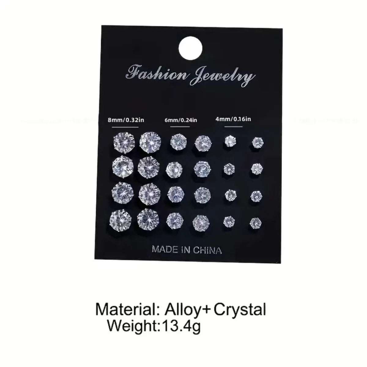 12 Pairs Stainless Steel Stud Earrings Set for Women Men | Zircon Bud Jewelry Gift Set close-up view
