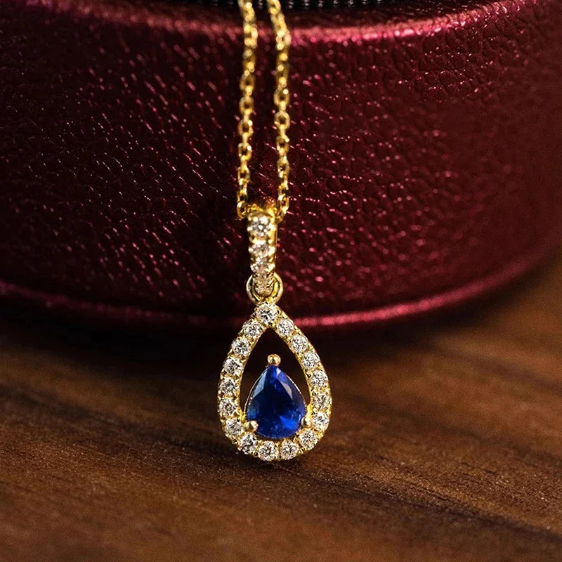 Huitan Gold Color Waterdrop Pendant with Blue Cubic Zirconia Necklace for Women Tempe alternate view