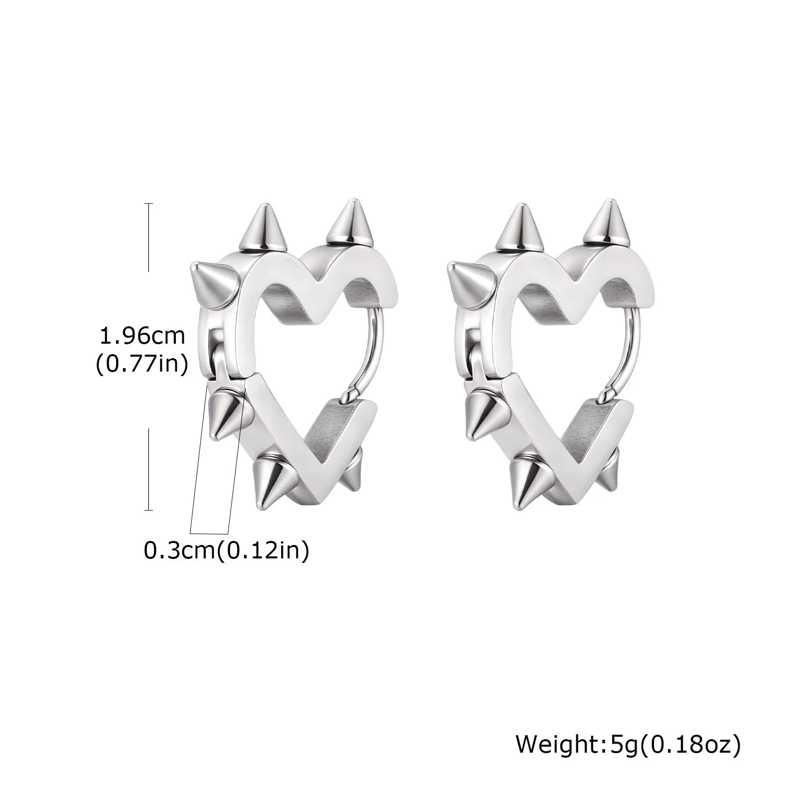 Exaggerated Spike Rivet Heart Stud Earrings | Stainless Steel Goth Punk Jewelry detail view