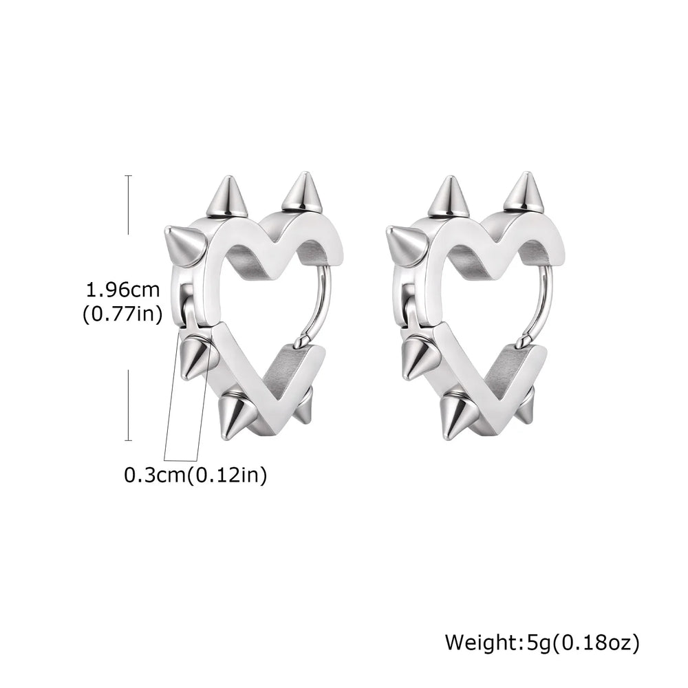 Exaggerated Spike Rivet Heart Stud Earrings | Stainless Steel Goth Punk Jewelry detail view
