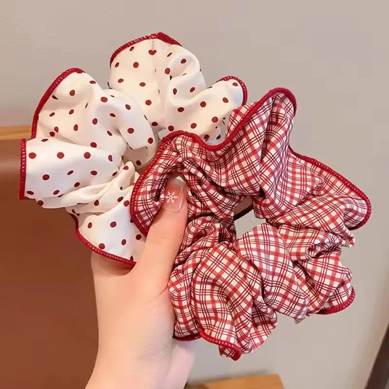 2/3pcs High End Red Cute Dot Plaid Scrunchies for Women Girls Soft Elastic Hair Ties Gen detail view