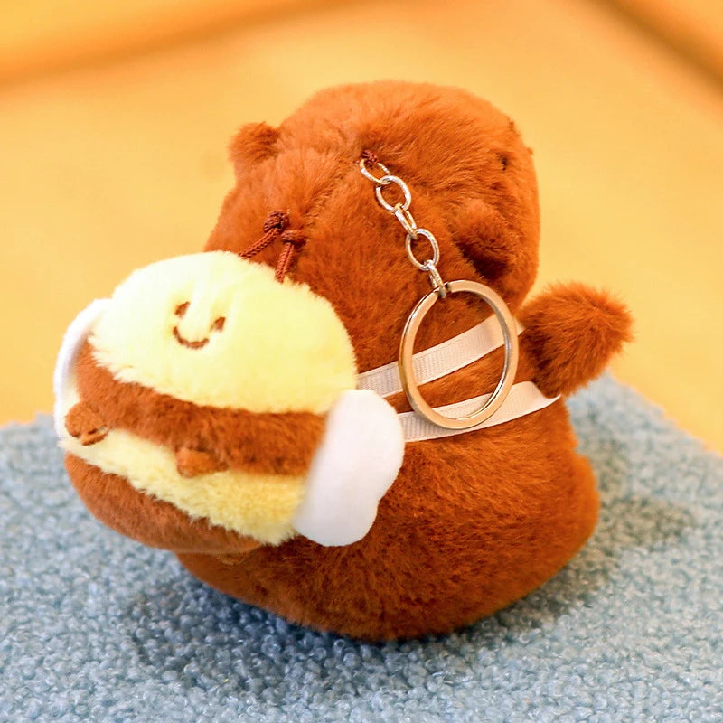 Capybara Plush Keychain | Cartoon Bag Pendant and Car Keyring close-up view