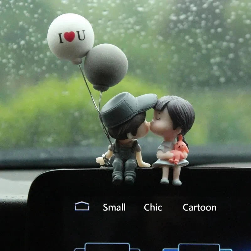 Cute Ornaments Couple Action Figurines Balloons For Car Dashboard Decoration