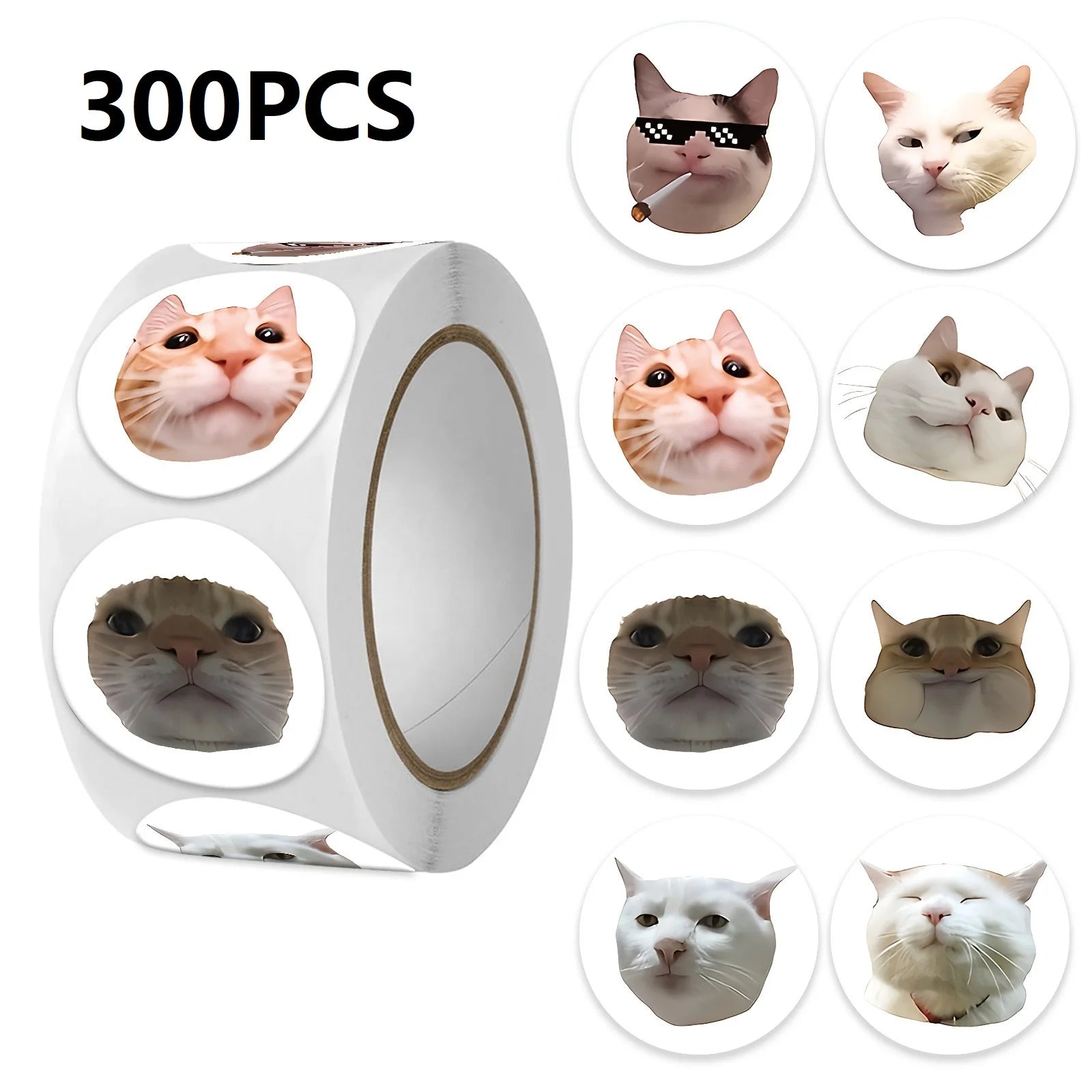 Funny Cat Cartoon Sticker Roll | 100pcs Animal Stickers for Photocard Decor close-up view