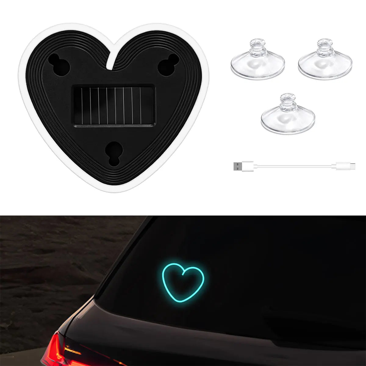Solar Powered Heart Neon Light | Car Ambient LED Lamp alternate view