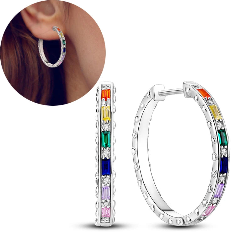 Hot Sale 925 Sterling Silver Heart Earrings Fit Original Charms Hoop Earrings For Wom lifestyle view