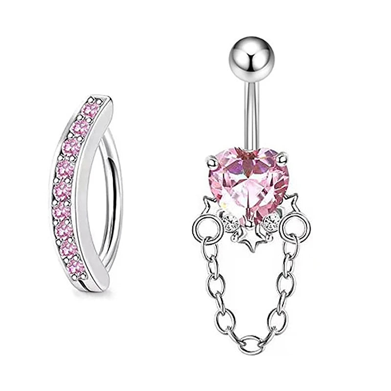 Stainless Steel Butterfly Belly Button Ring High Quality Pink Rhinestone Love Navel P lifestyle view