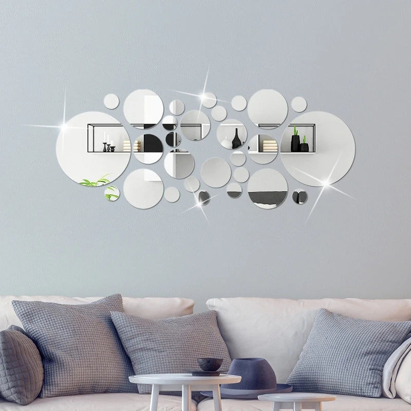 26pcs Round Acrylic Mirror Stickers | Self-Adhesive Removable Wall Decor for Bathro additional angle