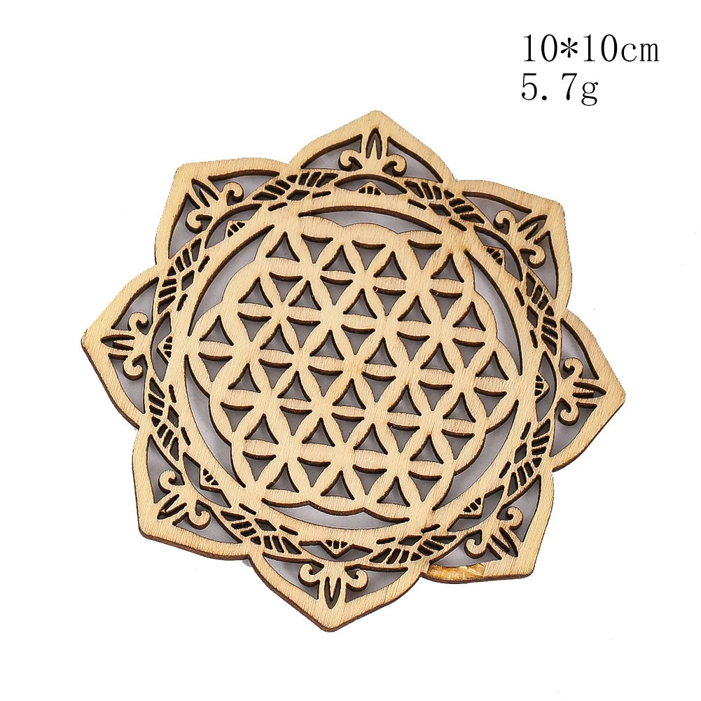 Wooden Sacred Geometry Wall Hanging | Rustic Yoga Meditation Decor alternate view