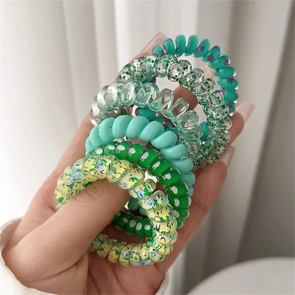 6pcs Sweet Cute Colorful Spiral Hair Ties Resin Jelly Coil Hair Rings Elastic Women additional angle