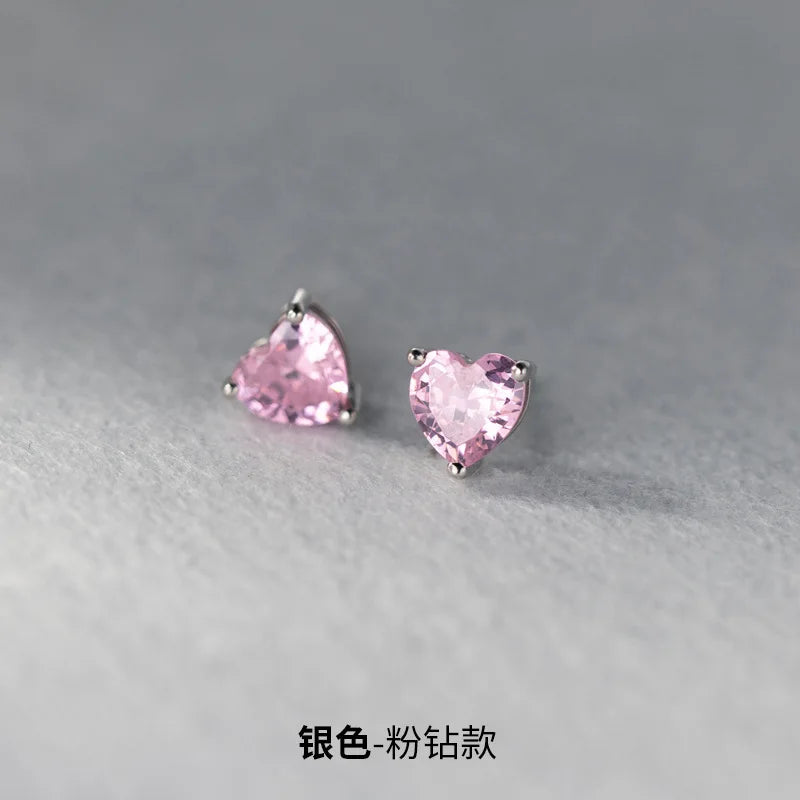 925 Sterling Silver Heart Zircon Piercing Stud Earrings Wedding Luxury Elegant Jewelry For Woman Who
