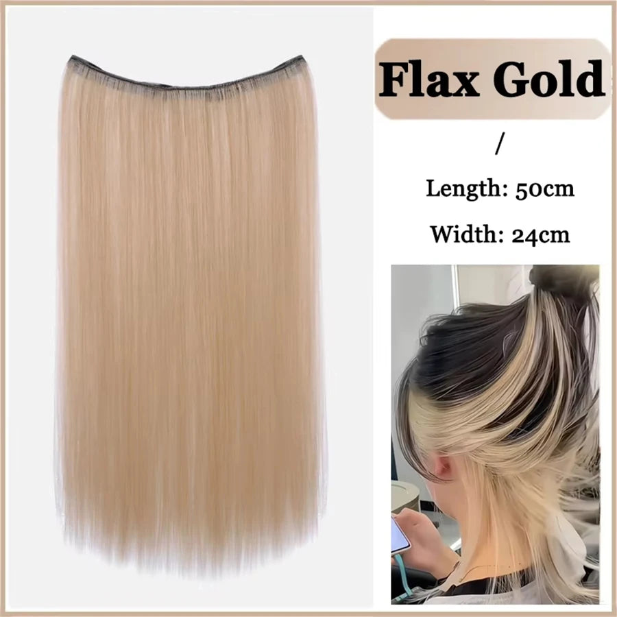 Synthetic Long Straight Clip In Hair Extension | 4 Clips Hidden Hair Piece Wig close-up view